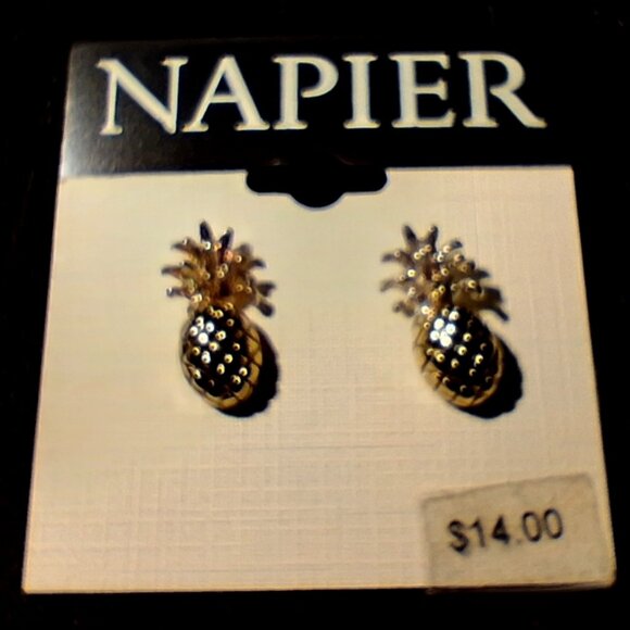 Napier Pineapple Earrings, Elastic Bracelet, Silver/Gold Toned Hoop Earrings - Picture 5 of 9